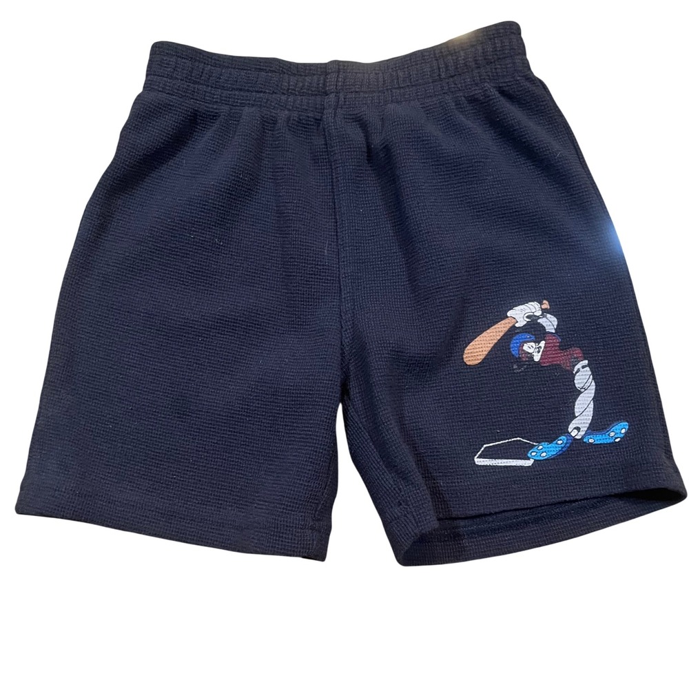 Mickey & Co Vintage Goofy Baseball Thermal Waffle Knit Shorts Kids 4T Navy Black